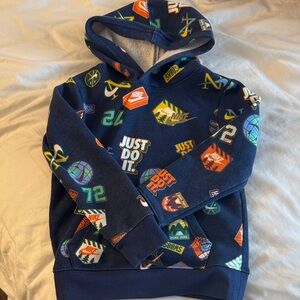 Nike Kids' Navy Hoodie with Vibrant Graphics